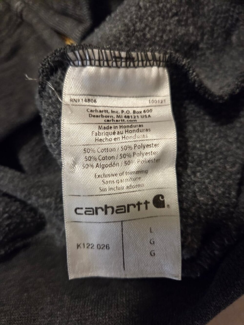 Mens Carhartt Gray Full Zip Hoodie Loose Fit L Cotton Blend Comfort Heavy Soft - Picture 6 of 8
